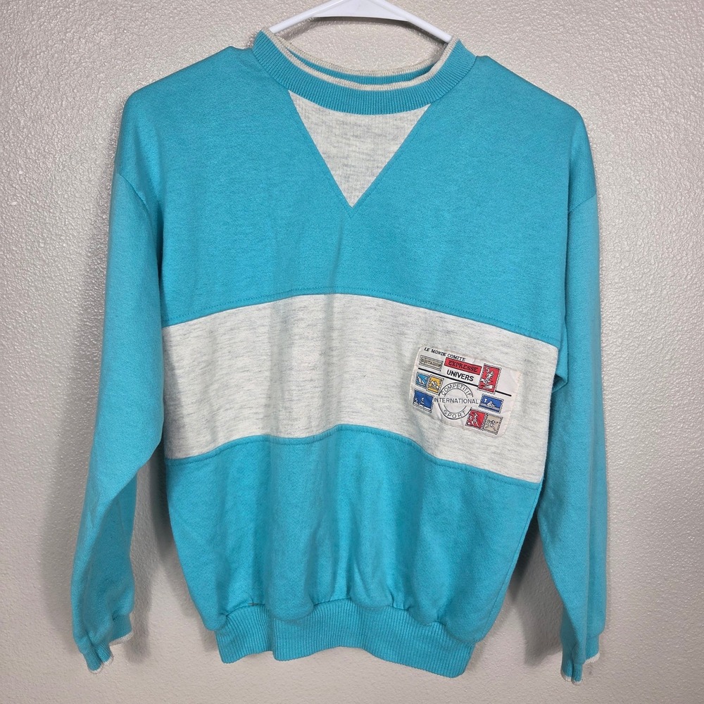 Vintage 80s MacGregor Sport Sweatshirt Womens S Turquoise Colorblock Patch